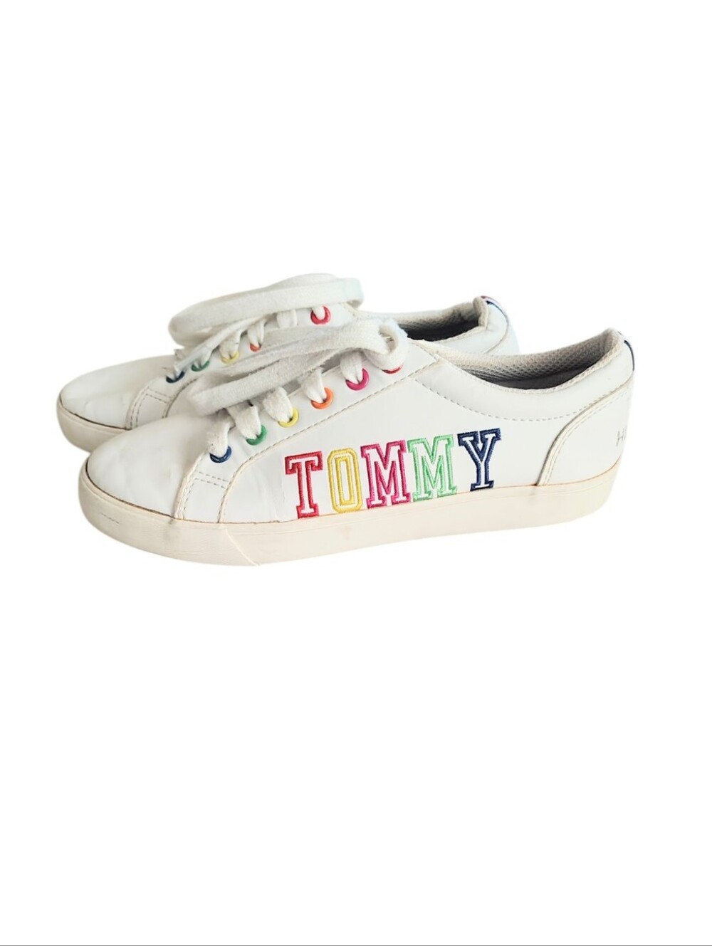 Tommy Hilfiger Rainbow and White Low Top Sporty Tennis Shoes Size 2 Girls